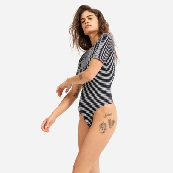 Everlane The Short-Sleeve Crew Neck Stripe Bodysuit Medium - Picture 2 of 13